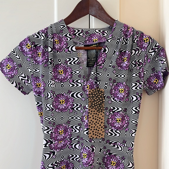 BNWT Nooworks Greta Haze Dress, XS Purple Multicolor Short Sleeve w/Pockets - Picture 2 of 9